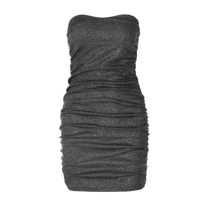 Pphmm pop culture dress to impress Style Women's Spring New Fashion Sexy V-neck Tube Top Backless Pleated Dress