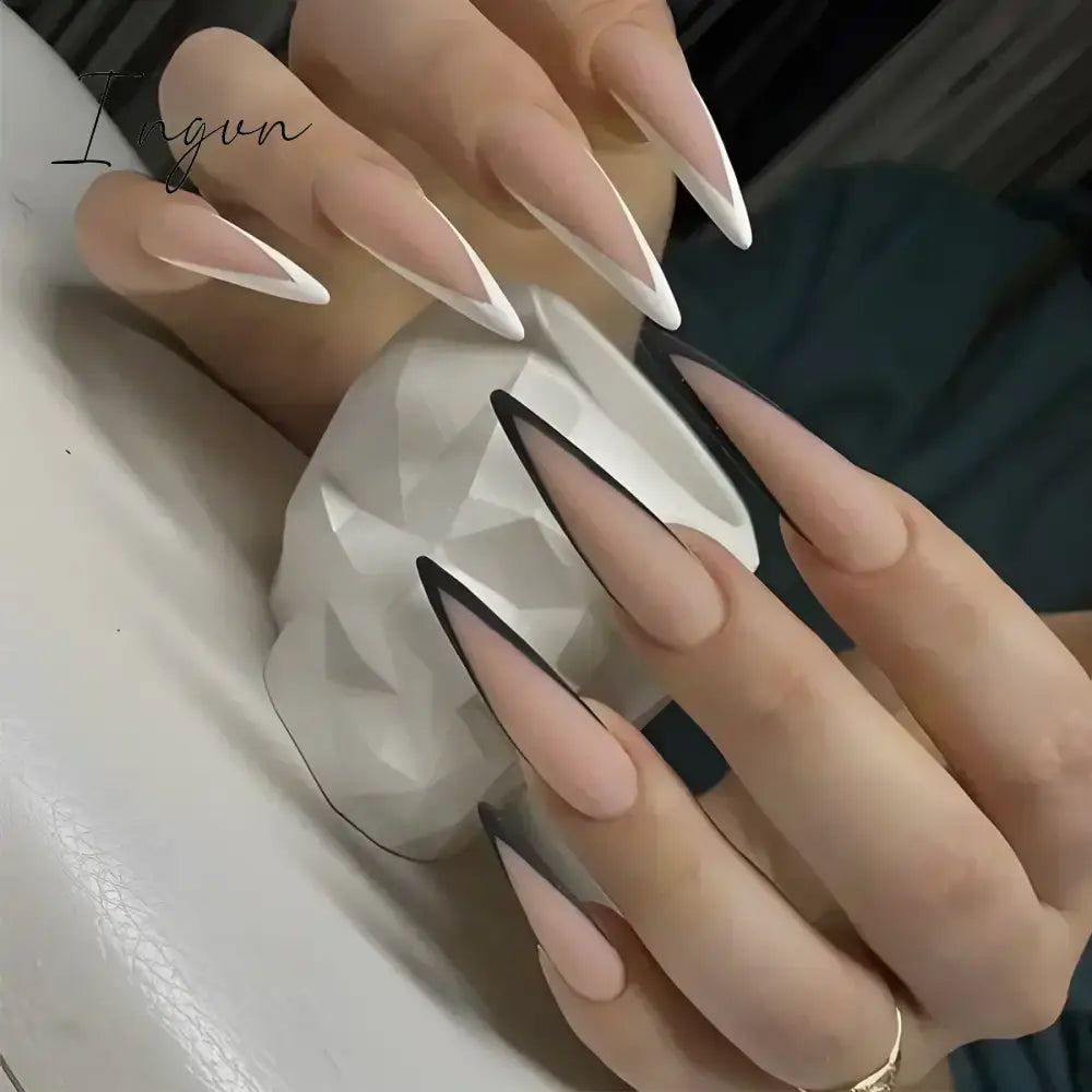 24Pcs False Nails With Glue Almond Pink Butterfly Design Detachable Rhinestones Acrylic Fake Nails long stiletto Press On Nails