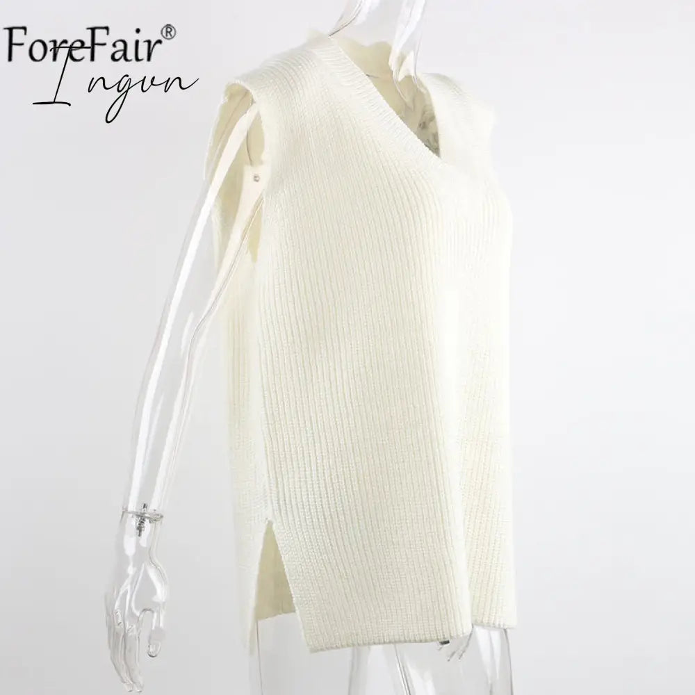 Ingvn - Women V Neck Sweater Vest Korean Preppy Style Solid Knitted Sleeveless Sweater Female Autumn Winter Casual Loose Pullover Jumper