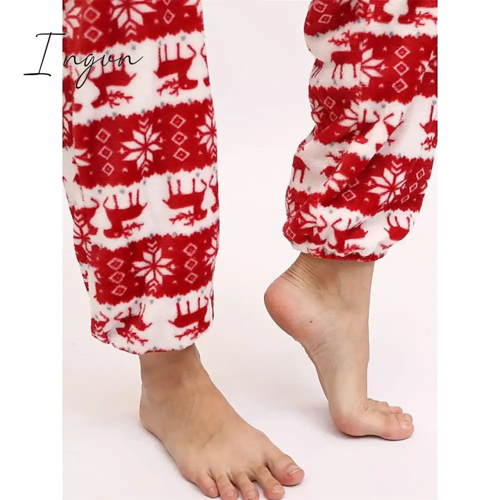 Ingvn - Women's Pajamas Jumpsuit Elk Snowflake Warm Fashion Casual Home Christmas Daily Polyester Breathable Hoodie Long Sleeve Pocket Fall Winter Black White