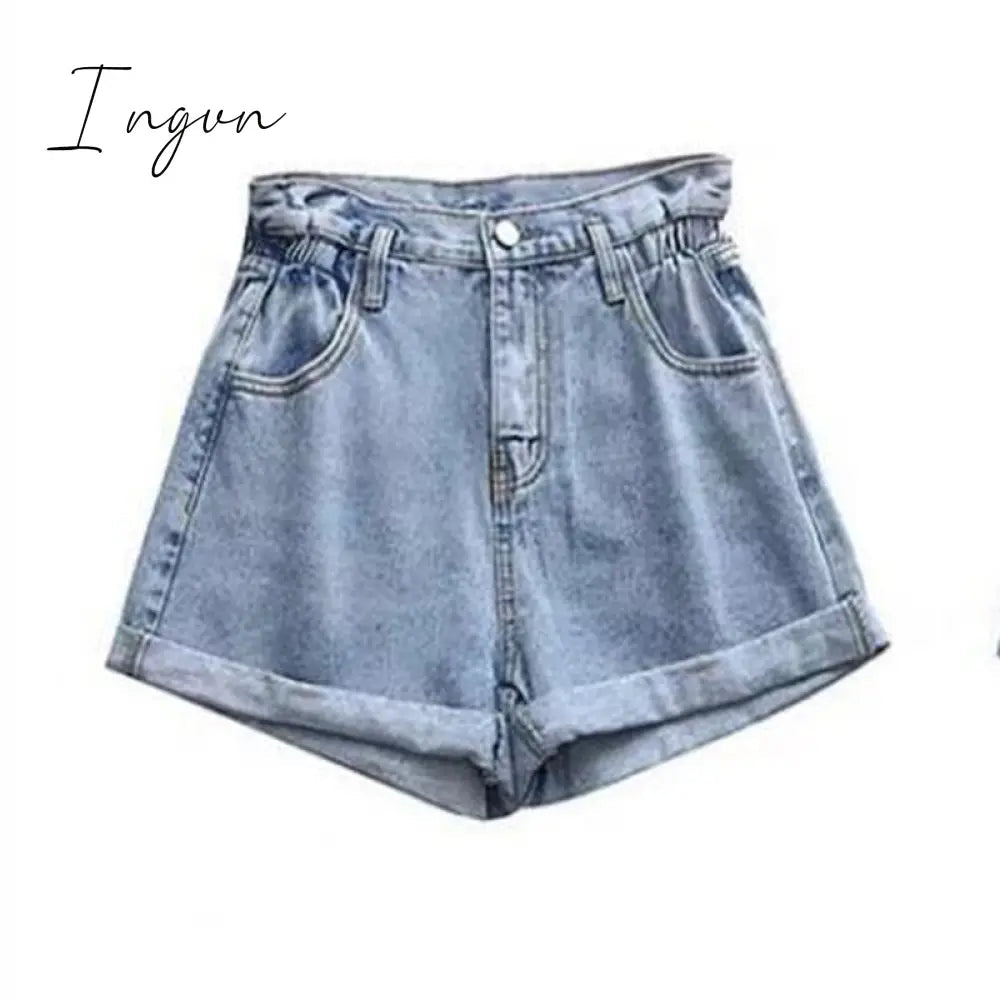 Ingvn - New Summer High Waist Denim Shorts Women Casual Loose Ladies Fashion Plus Size Elastic Waist Wide Leg Short Jeans Female