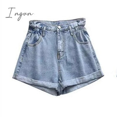 Ingvn - New Summer High Waist Denim Shorts Women Casual Loose Ladies Fashion Plus Size Elastic Waist Wide Leg Short Jeans Female