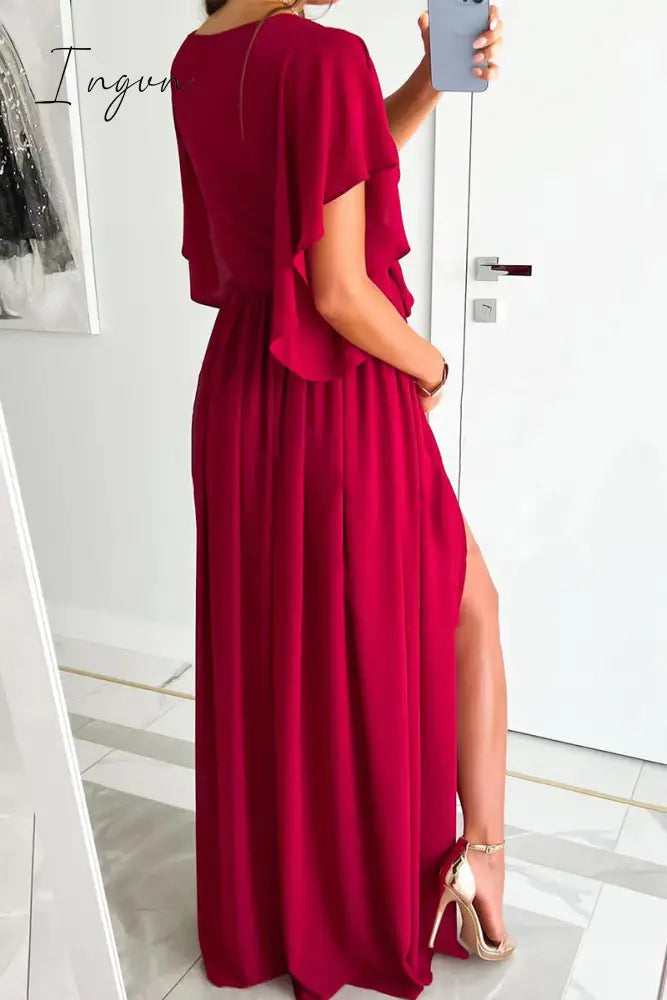 Elegant Solid Frenulum Flounce V Neck A Line Dresses