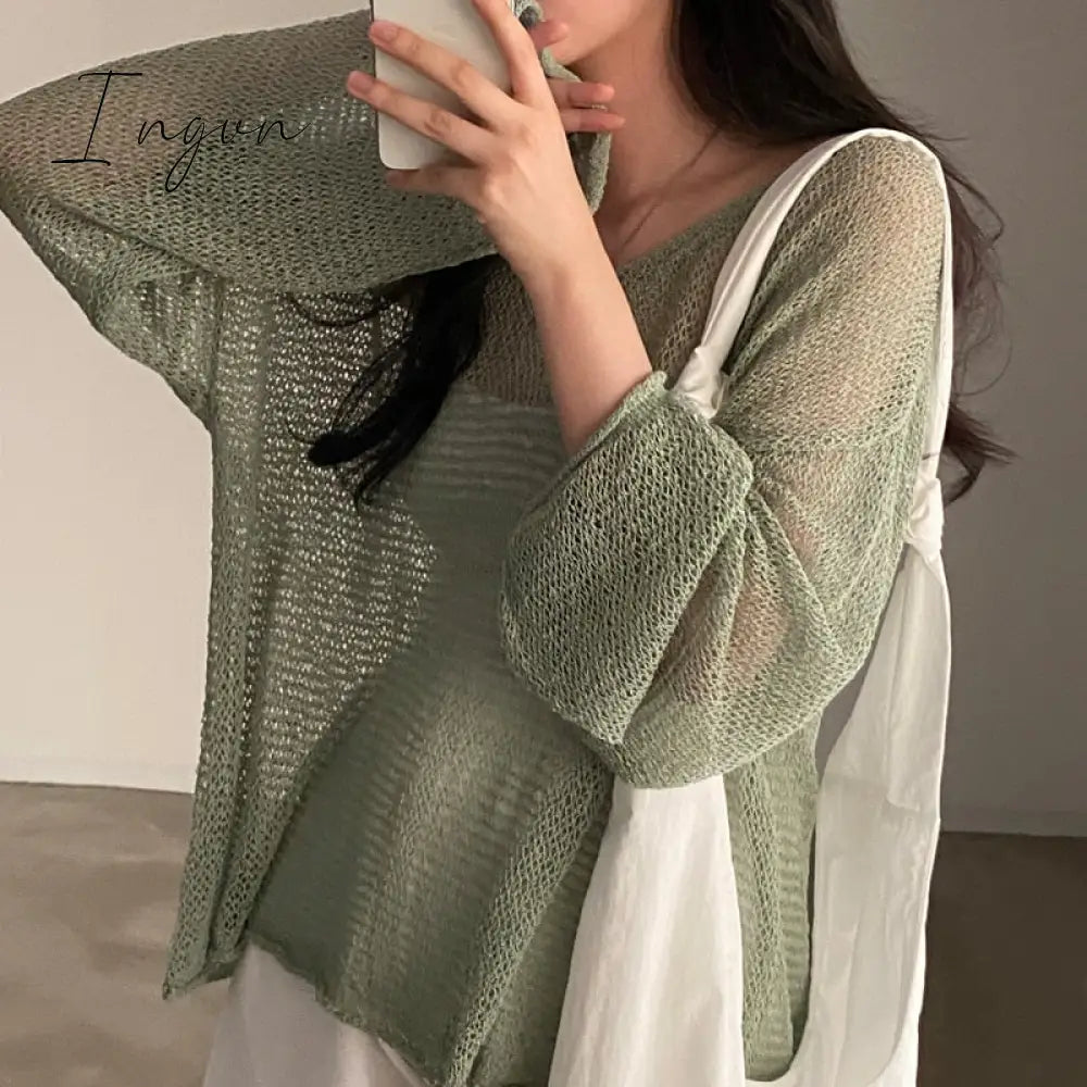 Ingvn - Lazy Style Full Sleeves Jumpers Tops Hollow Out Sexy Women Fashion Casual Streetwear Chic Femme Sweaters Pullovers