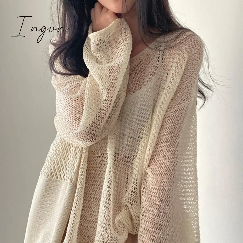 Ingvn - Lazy Style Full Sleeves Jumpers Tops Hollow Out Sexy Women Fashion Casual Streetwear Chic Femme Sweaters Pullovers