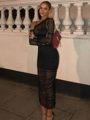 Mesh See Through Women Dress Sexy 3 Piece Set Elegant Fashion Female Clothing Casual Slim Camisole Black Bodycon Skirts
