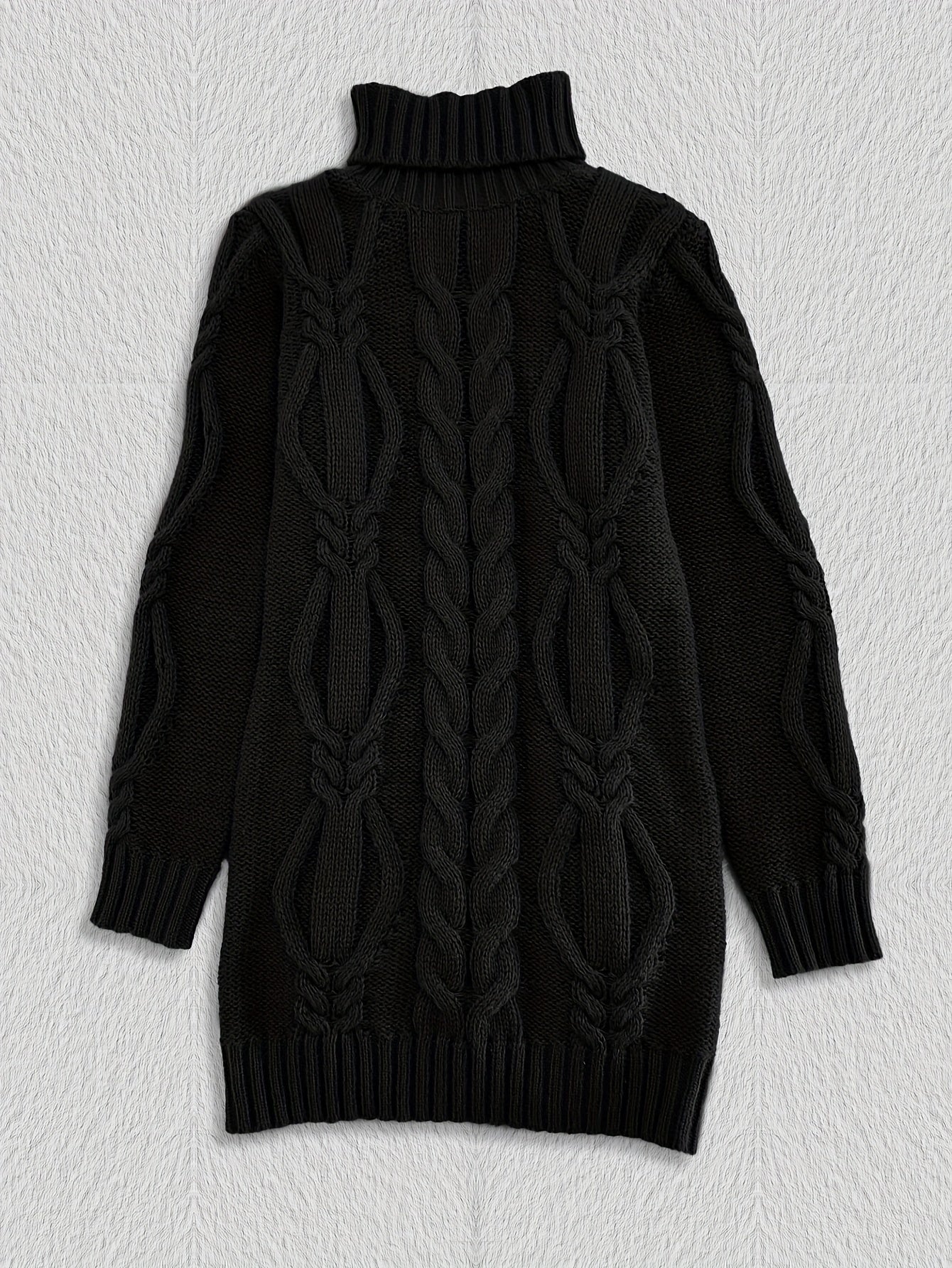 Cozy Cable Knit Dress - Long Sleeves & Turtle Neck - Versatile & Warm for Spring/Fall - Multiple Colors Available