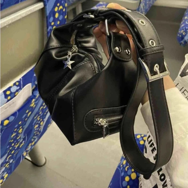 INGVN  Trendy Women Punk Solid Shoulder Handbags All Match Vintage Streetwear Crossbody Bags Casual Y2k Aesthetic Underarm Bag Japanese