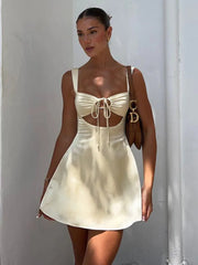 Hollow Out Bandage Sexy Mini Dress For Women Summer New Spaghetti Sleeveless Backless Bodycon Club Party Dress