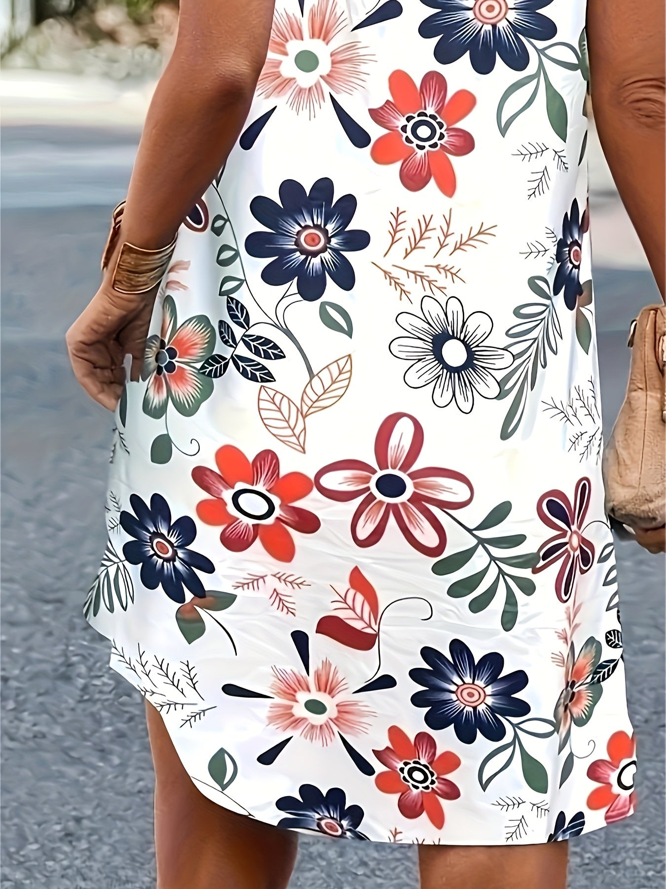 Vibrant Floral Print Crew Neck Tank Dress - Elegant, Sleeveless, Loose Fit, Comfortable, Breathable, Spring & Summer Essential - Women's Stylish Clothing for Warm Weather