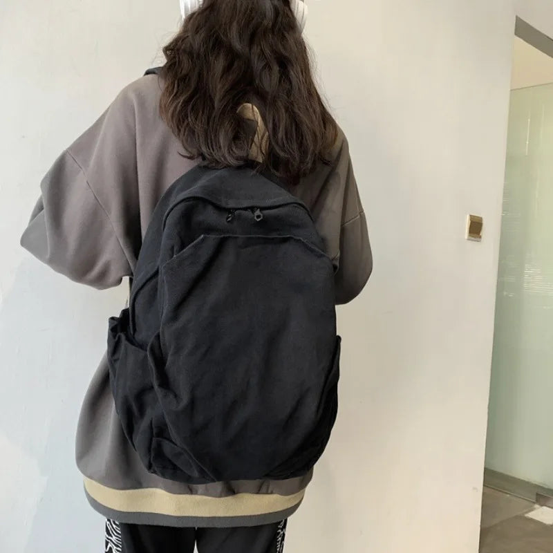 Ingvn  New Backpack Fashion Solid Color Casual Simple Large Capacity Zipper Schoolbag Japanese Style Students Rucksack Trend Design