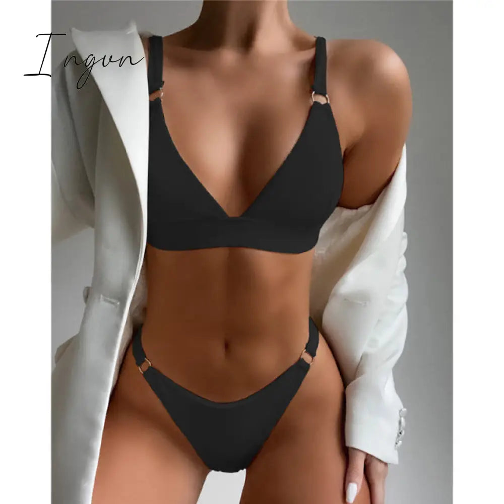 Ingvn - New Sexy Ribbed Ring Bikinis Swimsuit Women Push Up Swimwear Solid Bikini Set Summer Beach Brazil Biquini Swim Bathing Suit
