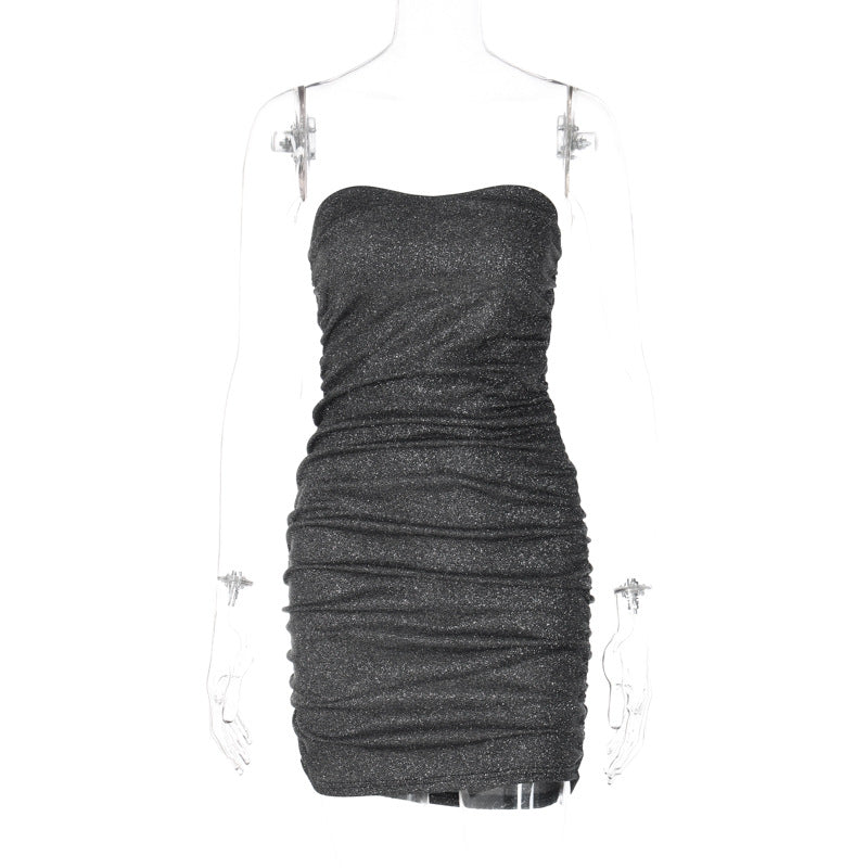 Pphmm pop culture dress to impress Style Women's Spring New Fashion Sexy V-neck Tube Top Backless Pleated Dress