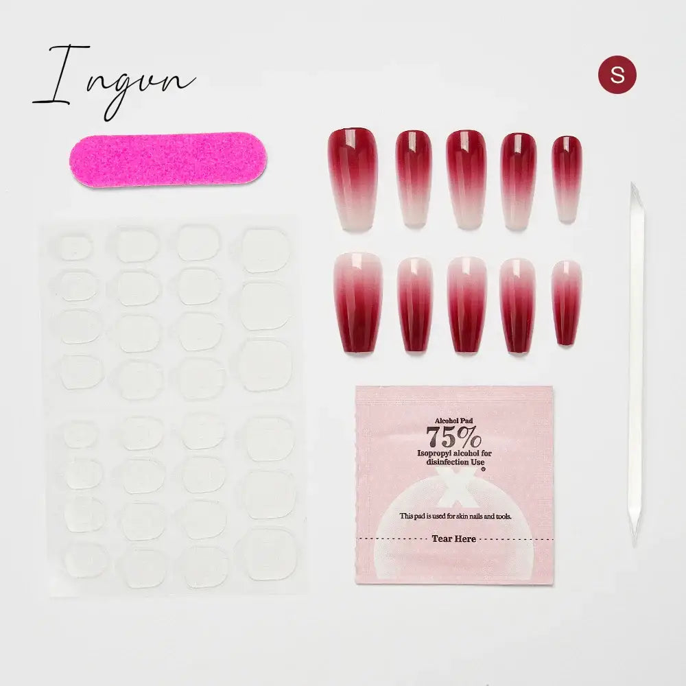 10PCS Chinese Style Fake Nails with Glue Sfumato Ink Long Nails Set Press on Acrylic Stick on False Nails Art