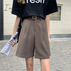 Ingvn - Suits Cargo Shorts for Women 2023 New Office Ladies Korean Fashion Wide Leg Shorts High Waisted Casual Straight Shorts