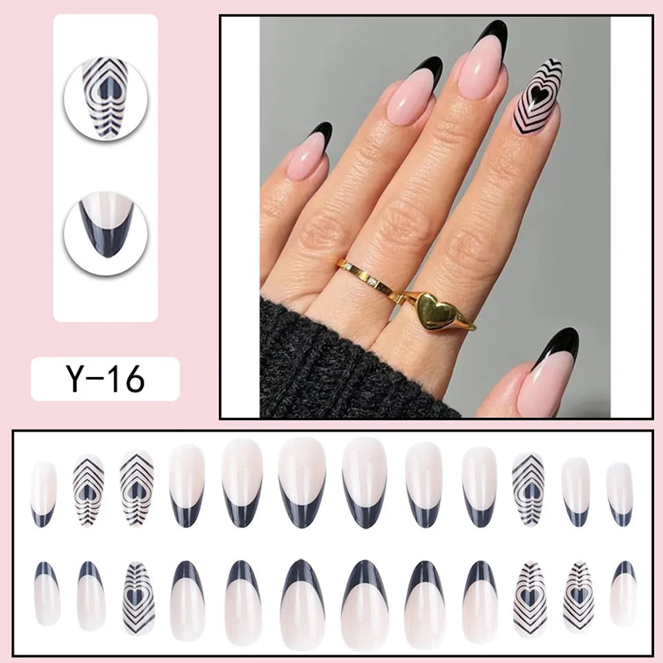 24Pcs/Box Sweet Short Round/Point Head False Nail Art Full Cover Detachable Artificial Fake Nails Ballerina Press on Nails Tips