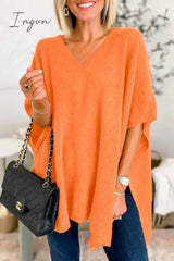 Ingvn - Casual Simplicity Solid Slit V Neck Tops