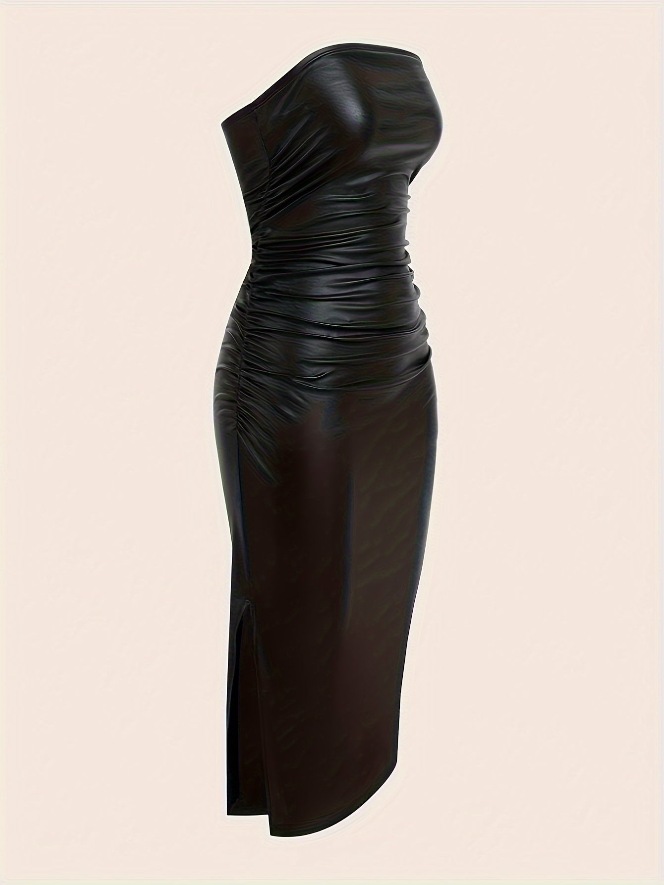 Sexy Bodycon Jersey Dress - Elegant Strapless Ruched Tube Dress with Mid Elasticity, Solid Color, and Split Hem - Perfect for Club and Party, Womens Customized Clothing