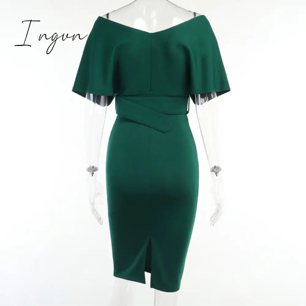 Ingvn - Women Sexy Elegant Off The Shoulder Dresses Autumn Summer Vintage Streetwear Club Party Female V-Neck Dress With A Belt
