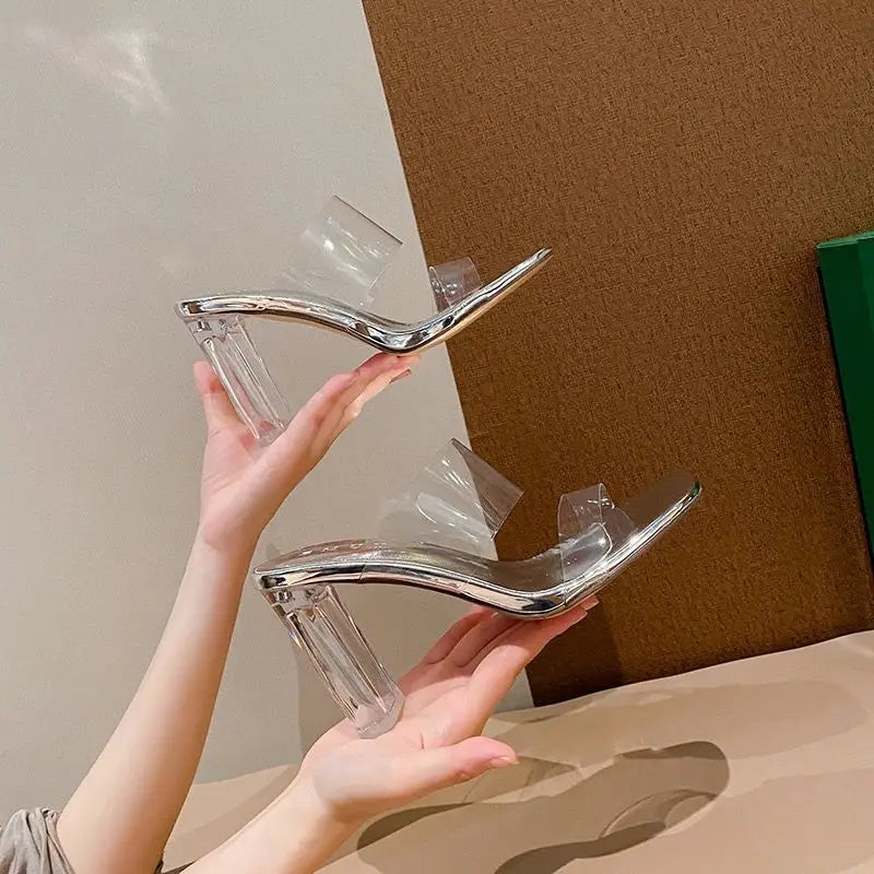 Ingvn  Summer  Transparent Slides Clear Shoes Open Toe Heeled Women's Slippers and Ladies Sandals Outside Non Slip Unique Footwear