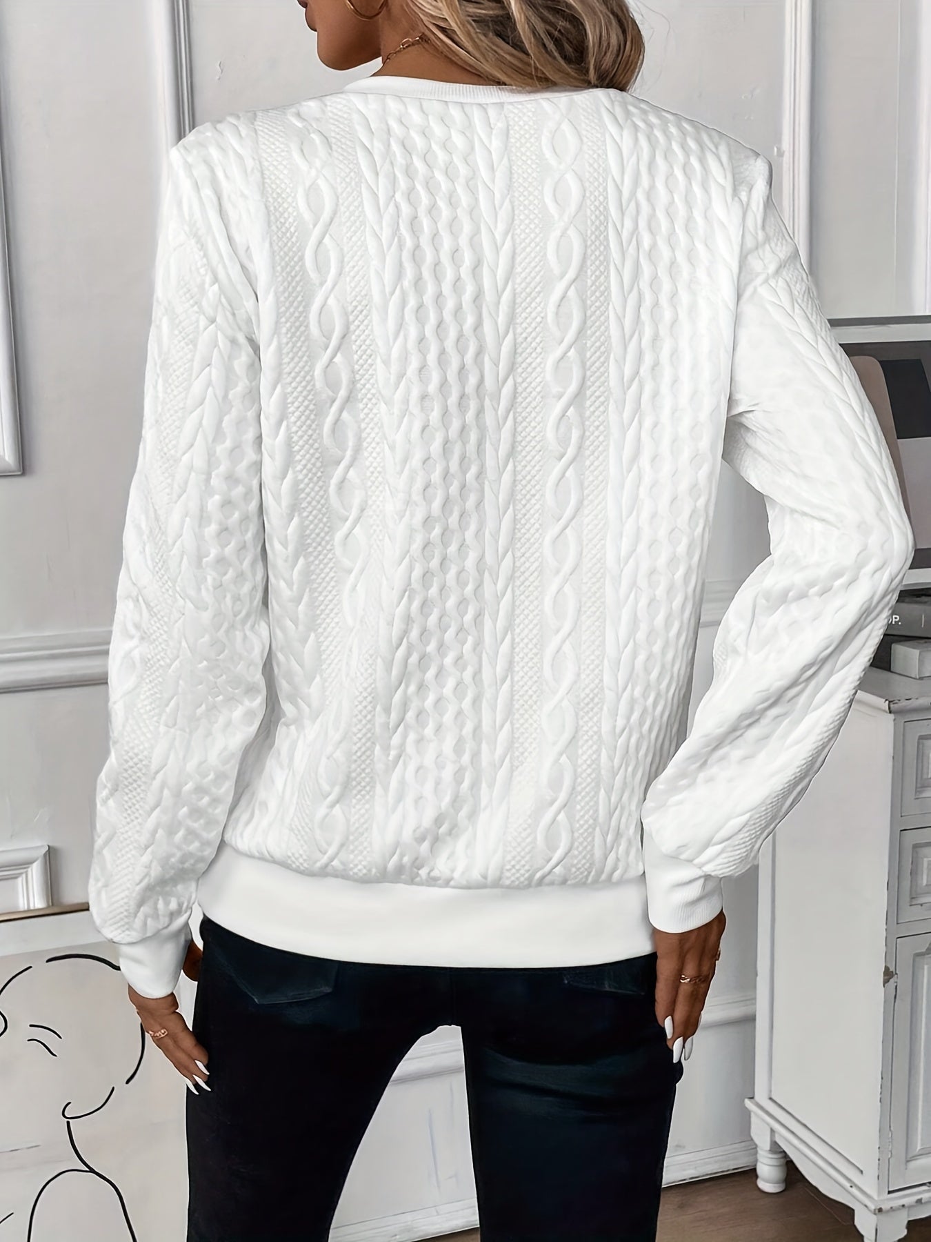 Quarter Zip Pullover Sweatshirt, Casual Long Sleeve Textured Sweatshirt For Fall & Winter, Women's Clothing