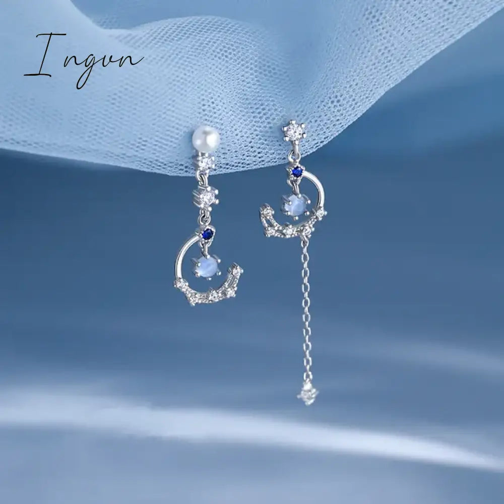 Korean New Light Luxury Zircon Moon Star Asymmetric Stud Earrings For Women Crystal Cloud Pearl Earring Girl Jewelry Gifts