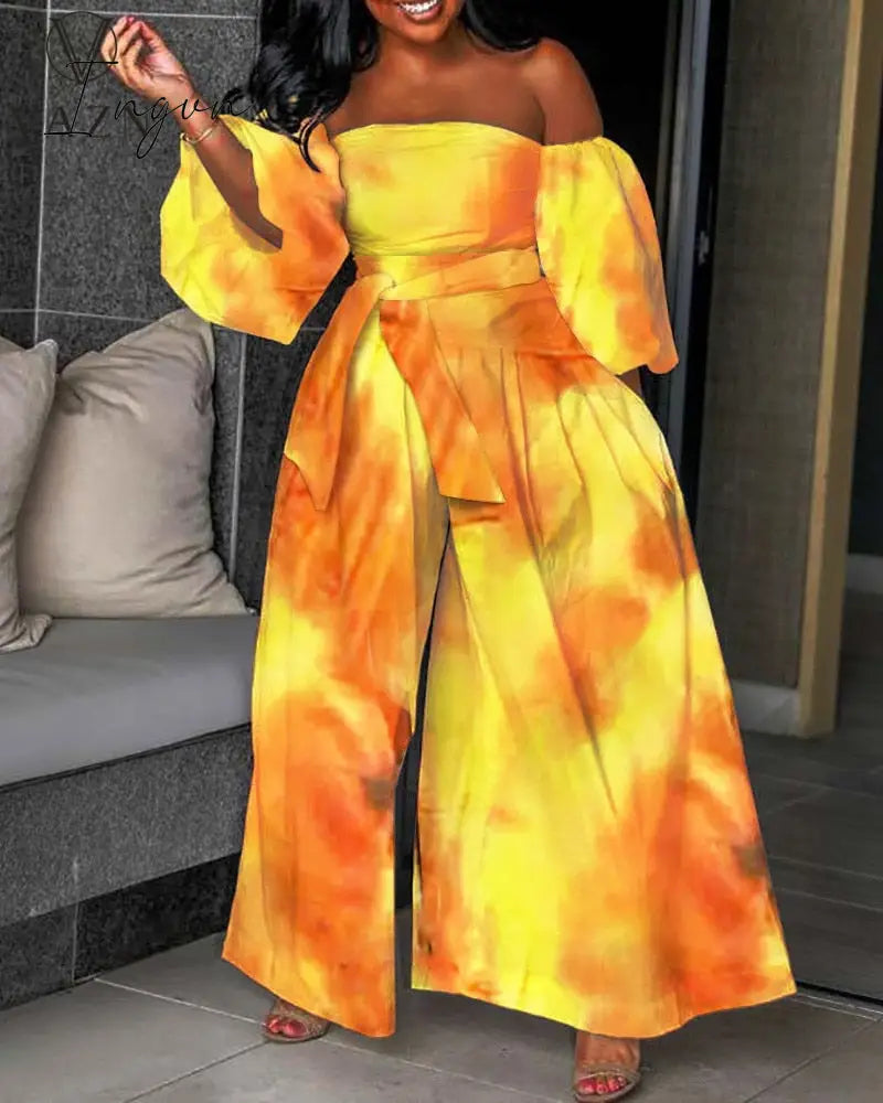 Ingvn - Womens Fall Fashion Autumn Jumpsuits High-end Chiffon Full Sleeve Strapless Sexy Young Free Women Loose Wide Leg Jumpsuits