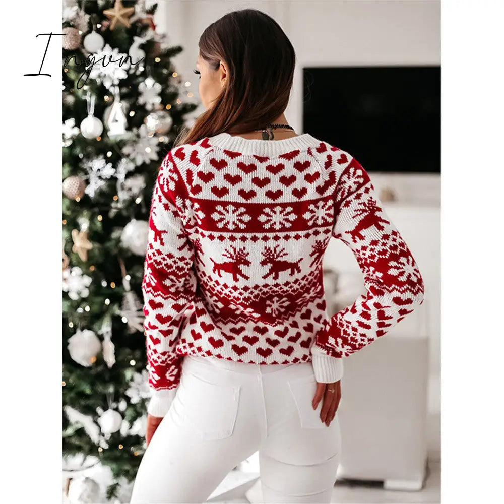 Ingvn - Fashion Autumn Winter Long Sleeve Loose Christmas Dresses Ladies Christmas Print A-line Mini Dress tops New Women