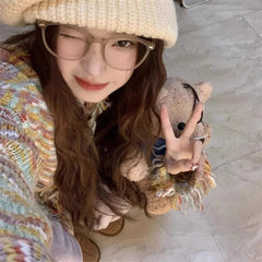 INGVN  Korea Big Glasses Frame Women Lovely Ins No Makeup Plain Glasses Men Eyewear Cute Decorative Computer Glasses