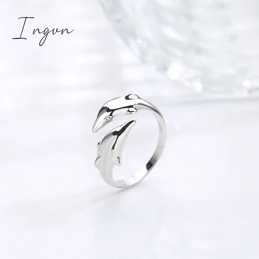 Simple Fashion Silver Color Feather Dolphin Adjustable Ring Exquisite Jewelry Ring For Women Party Wedding Engagement Gift