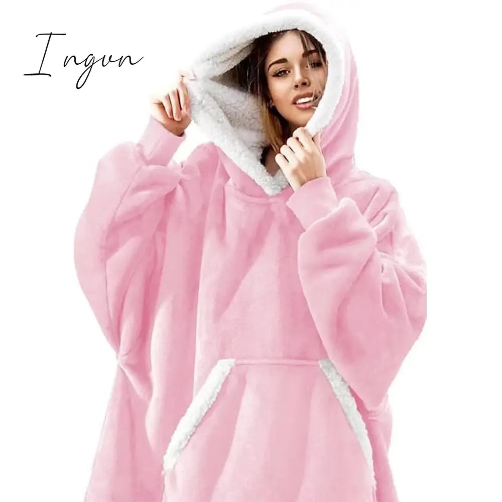 Ingvn - Women‘s Couple‘s Pajamas Nightgown Hoodie Blanket Wearable Blanket Christmas Grid / Plaid Pure Color Plush Simple Comfort Home Party Fleece Warm Gift Patchwork Pocket Fall Winter Black Gray