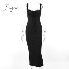Ingvn - Elegant Lace Maxi Dress Women Lace-up Spaghetti Strap Sleeveless Bodycon Sexy Party Long Dress Vestidos 2023 Clubwear