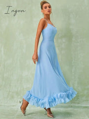 Ingvn - Elegant Flower Hem Sexy Midi Dress Women Spaghetti Strap Sleeveless Backless A- Line Loose Temperament Long Dress