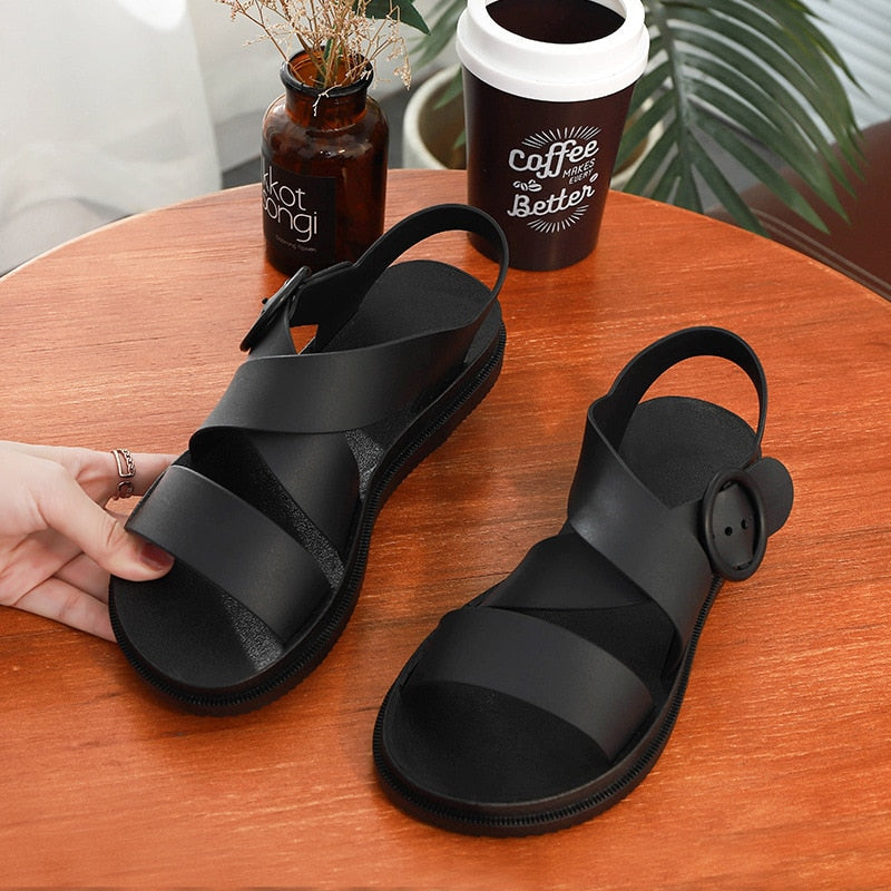 summer flat sandals female gladiator open-toed soft jelly sandals women's sponge cake non-slip beach shoes