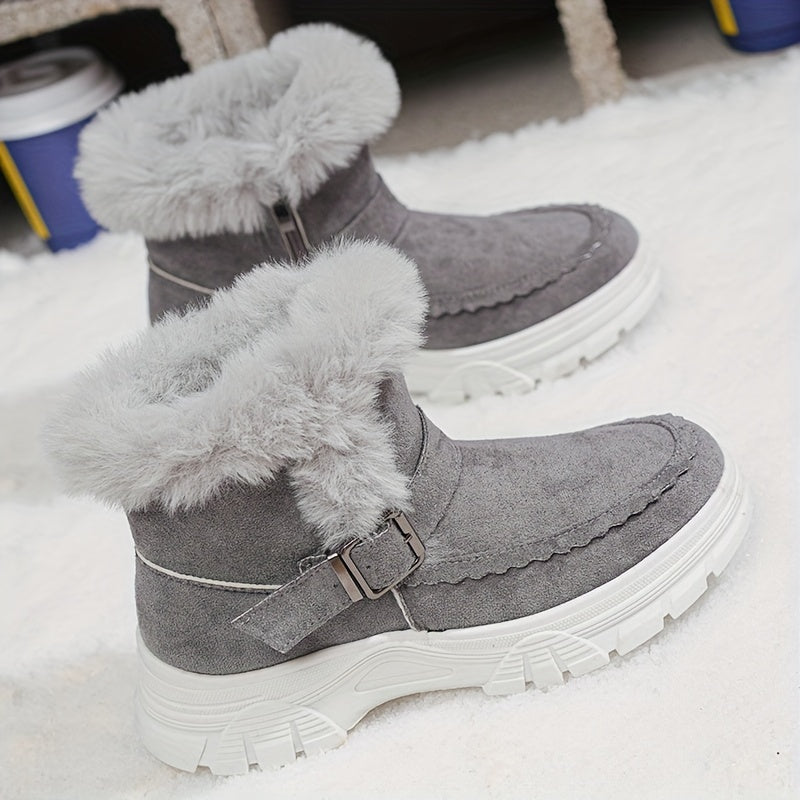 Cozy Winter Women's Snow Boots - Thick, Warm Plush Lining with Anti-Slip Sole, Round Toe Zipper Design, Fashionable Flat Heel