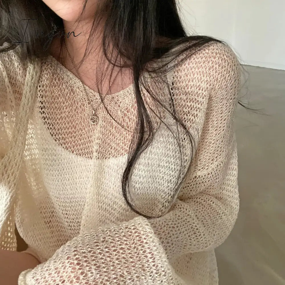 Ingvn - Lazy Style Full Sleeves Jumpers Tops Hollow Out Sexy Women Fashion Casual Streetwear Chic Femme Sweaters Pullovers
