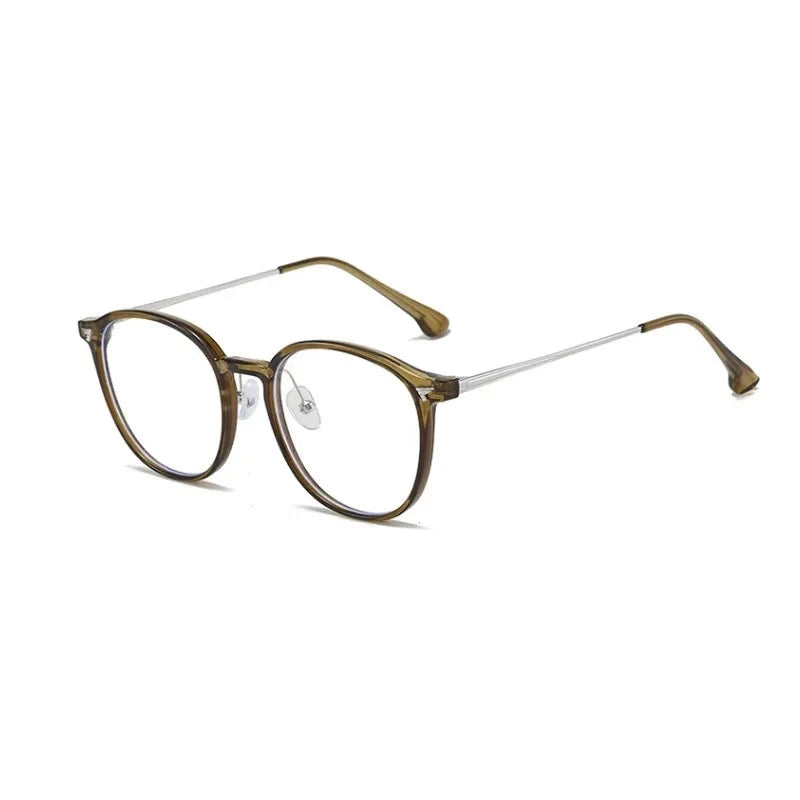 INGVN  Korea Round Tea Glasses Frame Women No Makeup Fashion Anti-blue Glasses Men Contrasting Cute Decorative Glasses Eyeglasses