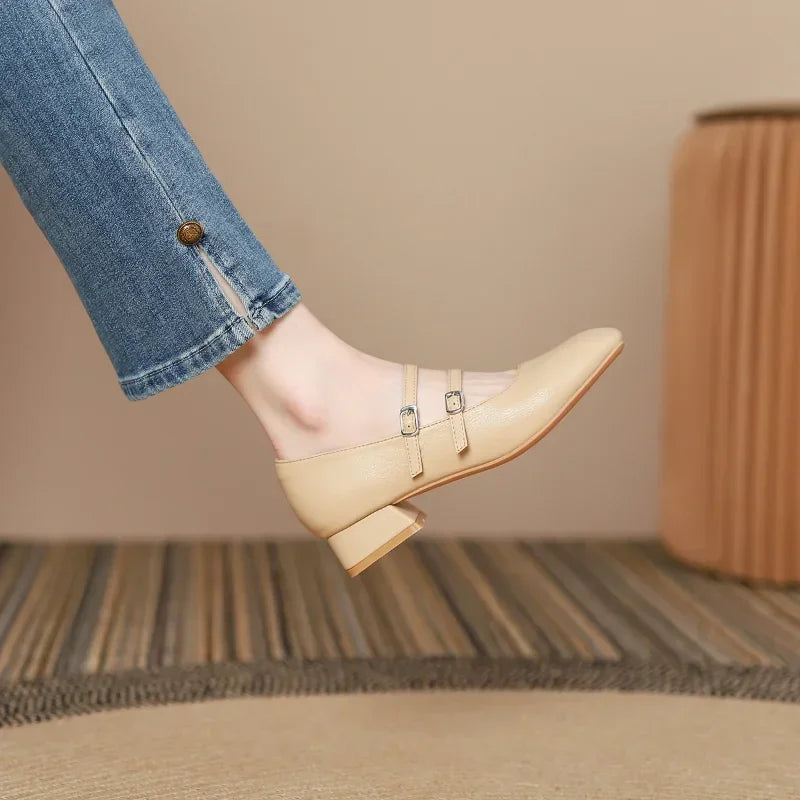 Mary Jane Shoes for Women Spring New Shallow Thick Heeled Single Shoes Soft and Comfortable Ballet Wedding Shoes Zapatos Mujer