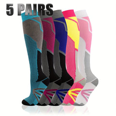 5 Pair Women's Nylon Compression Socks - All Day Comfort, Moisture-Wicking Fabric, Ankle Protection, Reinforced Heel, and No Slip Cuff