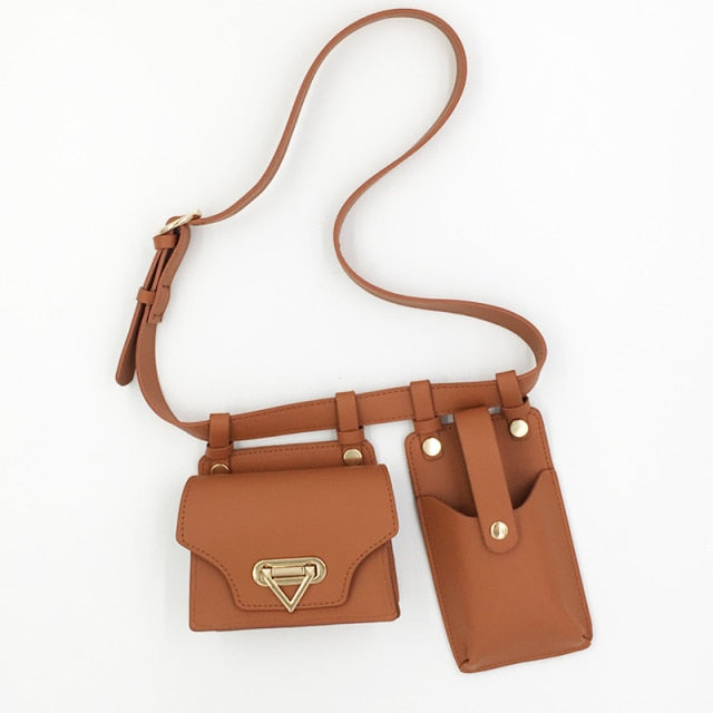 2 Piece Women's Belt Bag Luxury Designer Tactical Waist Bags Female Leather Flap Fanny Pack Shoulder Crossbody Chest Bag Purse