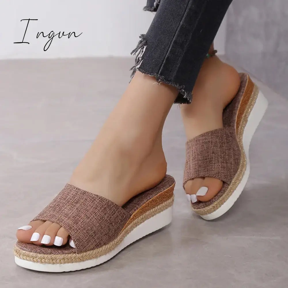 Ingvn - Women Sandals Wedges Heels Summer Shoes For Women Platform Sandalias Mujer Elegant Woman Heeled Shoes Slippers Summer Footwear