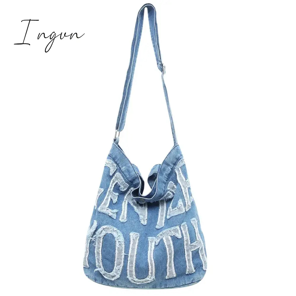 Ingvn - Denim Women's Bag 2024 New Eco Reusable Ladies Handbags Canvas Shopping Travel Shoulder Bags Unisex Jeans Crossbody Bag Shoppers