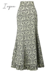 Ingvn - Women's Trumpet / Mermaid Long Skirt Maxi Polyester Black White Pink Red Skirts Summer Ruffle Layered Jacquard Without Lining Vintage Streetwear Movie / TV Theme Costumes Court Gown Halloween Carnival