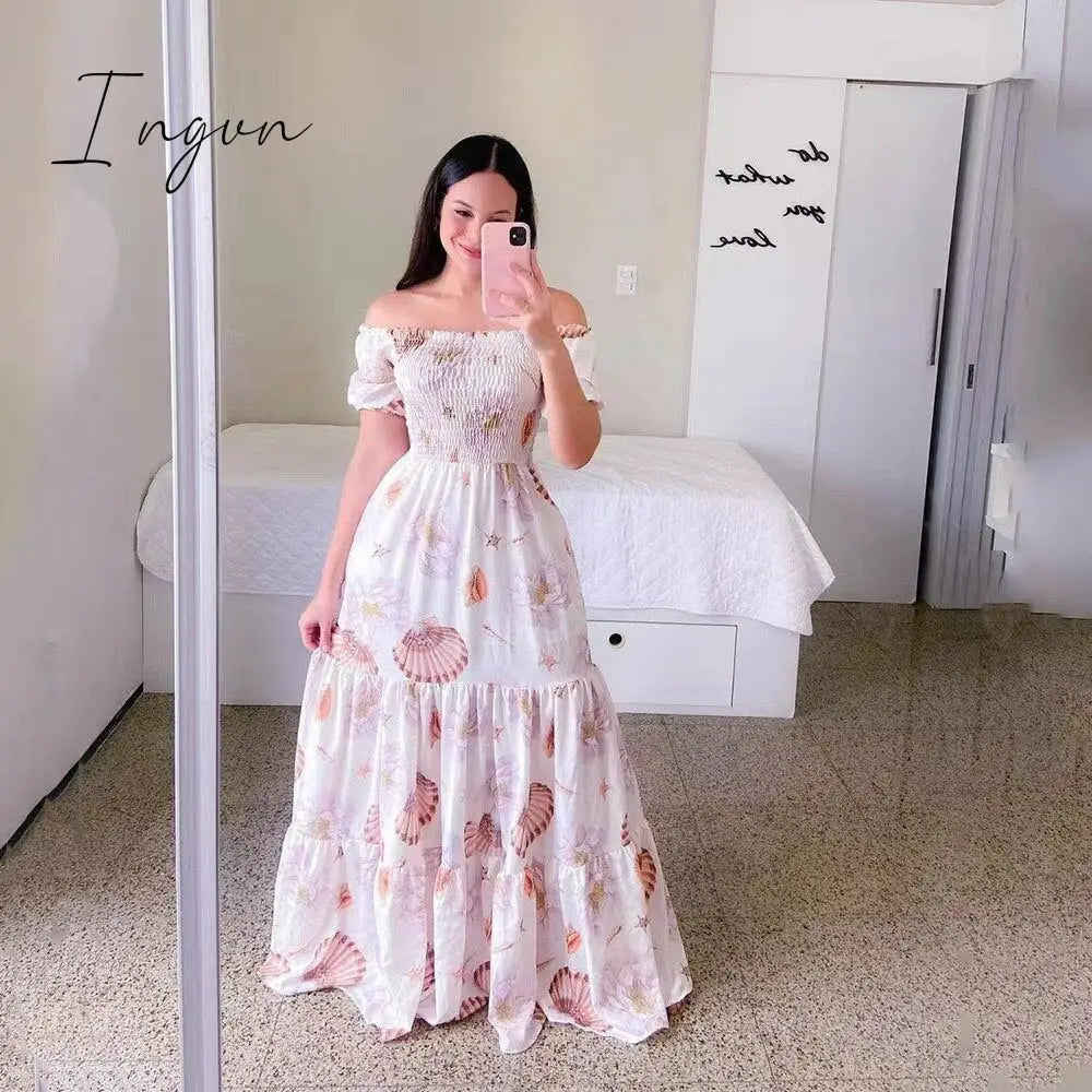 Ingvn - Women's 2023 Butterfly Summer Dress Tube Top Short Sleeve Ruffle Hem A Line Date Night Robes Vacation Bohemian Maxi Dresses XXXL