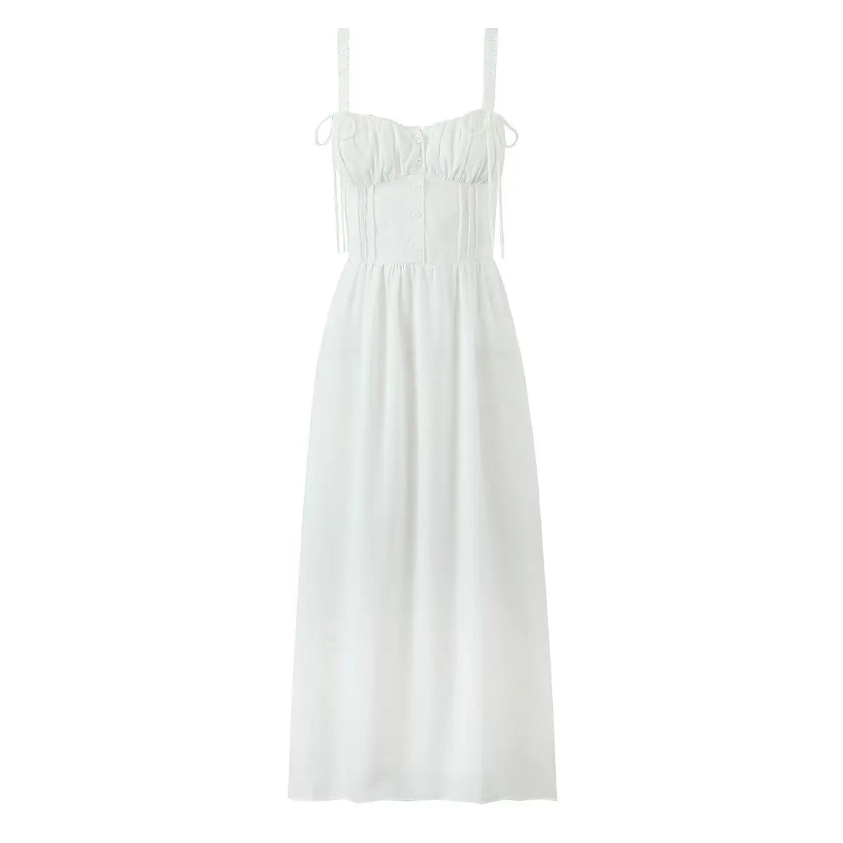 Elegant Women Midi Long White Sling Dress Sexy Sleeveless A-line Summer Holiday Party Dresses Female Robe