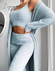 Ingvn - Brand quality Autumn Winter Fur 3 Piece Outfits Sexy Backless Crop Tops Women  Lingerie Home Service Lounge Wear Sets Tracksuit Fleece Pyjamas