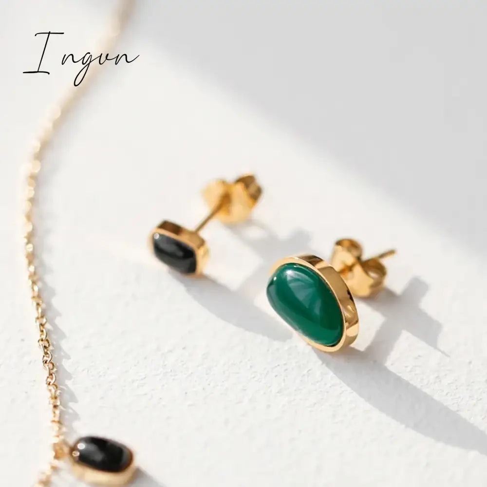 New Fashion Simple Green Black Agate Pendant Necklace for Women Exquisite Stainless Steel Chain Elegant Party Jewelry Gifts