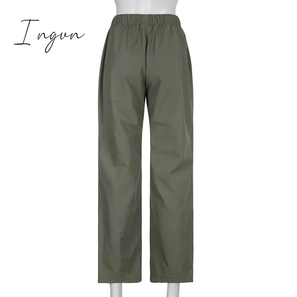 Ingvn - Joggers Baggy Wide Leg Sweatpants Sets Loose Drawstring Low Waist Streetwear Cargo Pants Turtleneck Top 2 Piece Set