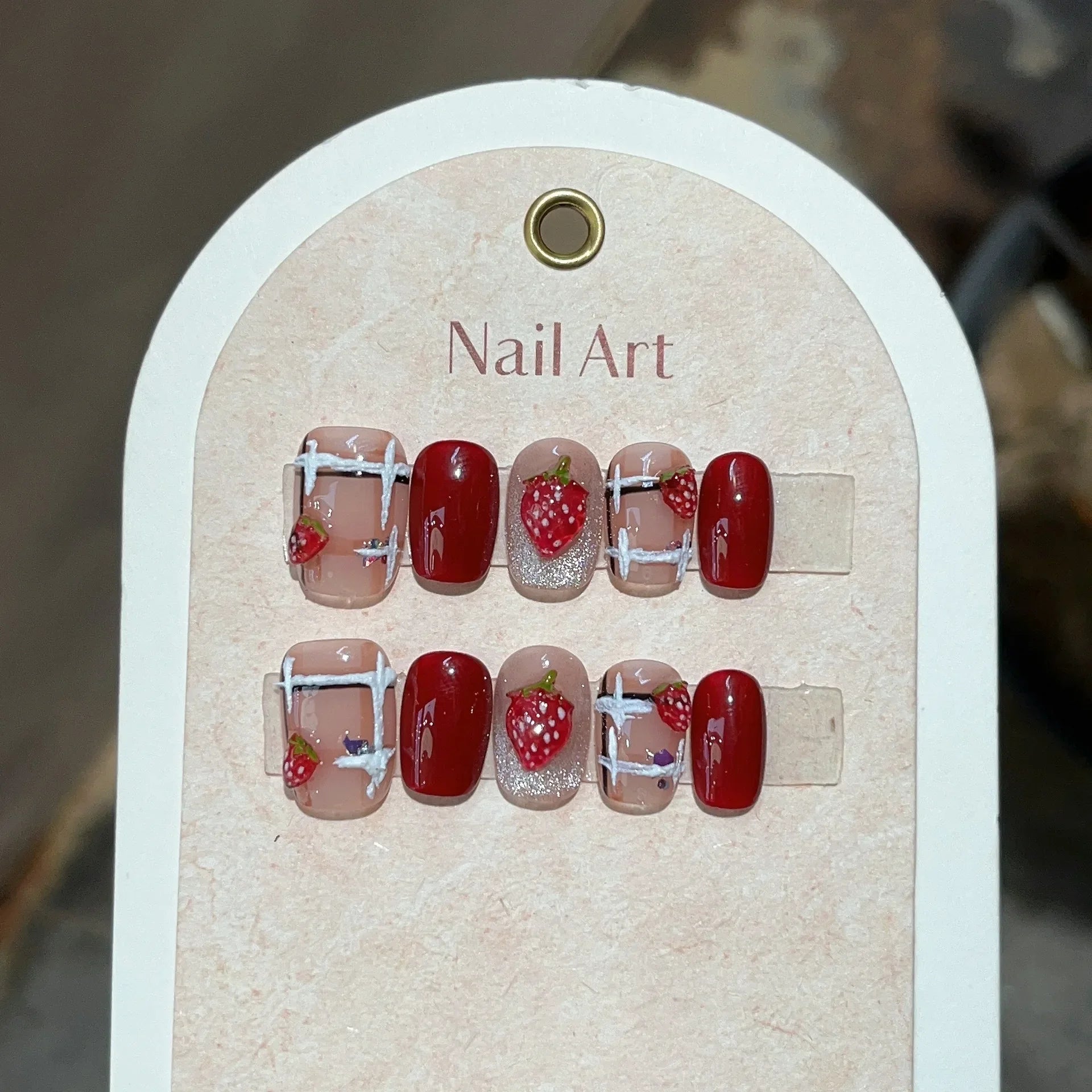 10Pcs Cute Handmade Press On Nails Full Cover Pearls Design Short Round Head False Nails Artificial Manicure Wearable Nail Tips