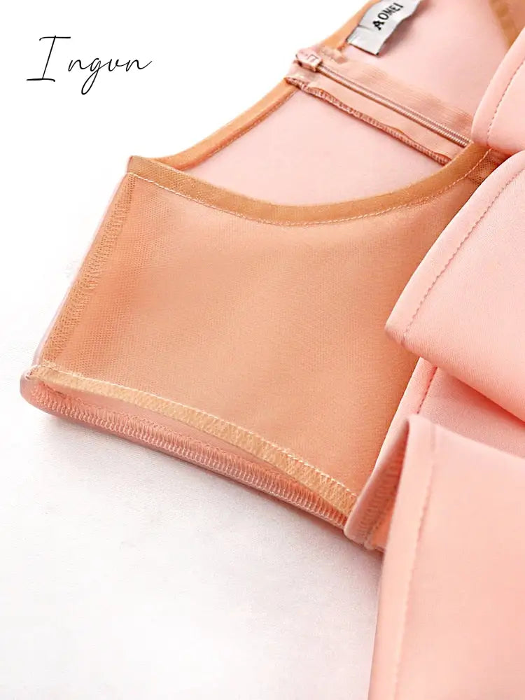 Ingvn - Women Pink Dress Party Ruffle Stylish Occasion Celebrate Sleveless Mesh Patchwork Elegant Slim Summer Homecoming Robe Gowns